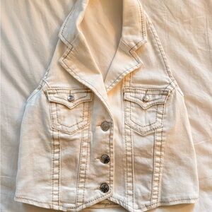 Cream Denim Vest with Button Details